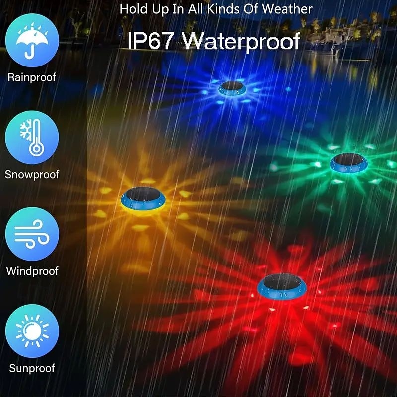 1/2 Pcs Underwater Lights Solar Swimming Pool Light LED Floating Light IP67 Waterproof for Reservoir Disco Pool Swimming Pool Spa Garden Decoration4