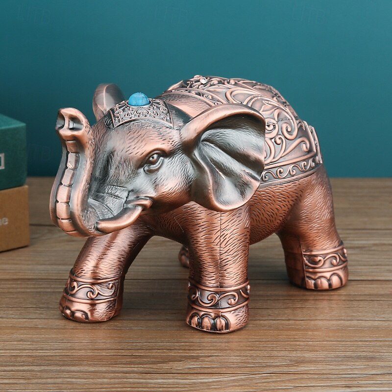 Vintage Ashtray with Lid, Elephant Windproof Covered Ashtray for Home Office, European Retro Decorative Anti-Fly Ashtray Ornament3