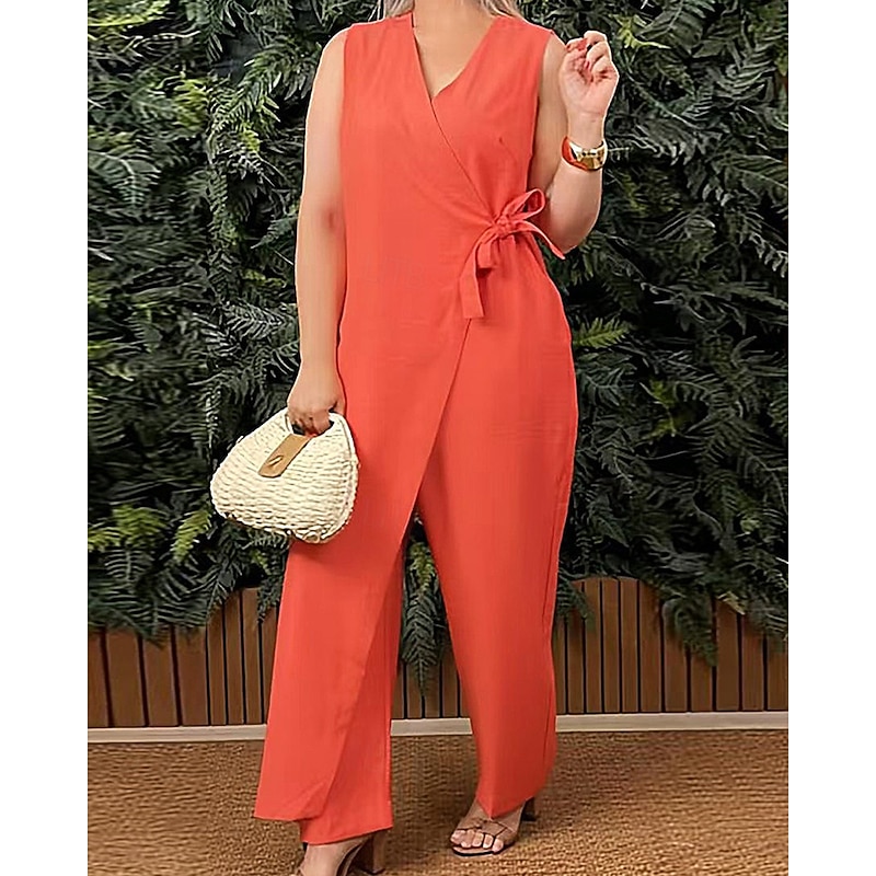 Women's Normal Cotton Linen Pants Streetwear Solid Color Sleeveless V Neck Daily Going out Regular Fit Black White Yellow Summer2