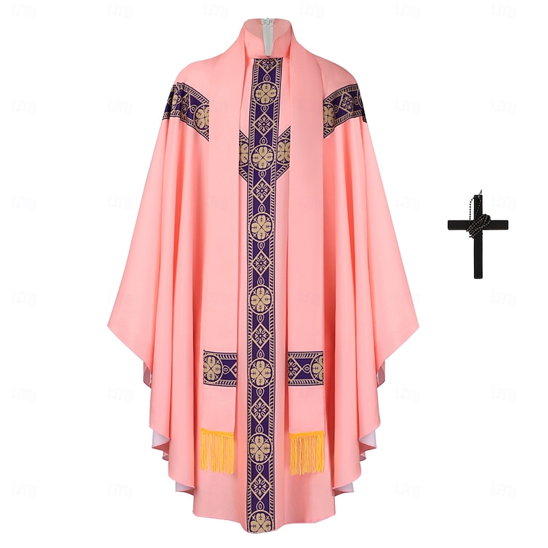 Retro Vintage Medieval Renaissance Robe Cassock Priest Printing Fancy Dress Men's Royal Halloween Carnival Masquerade Adults' Cloak2