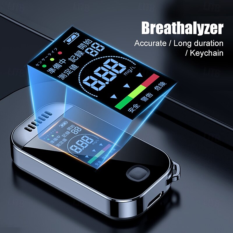 Portable Digital Breathalyzer Keychain – LED Display, 3-Color Alcohol Alert, Non-Contact, USB Rechargeable, Accurate & Hygienic, for Drivers & Personal Use2