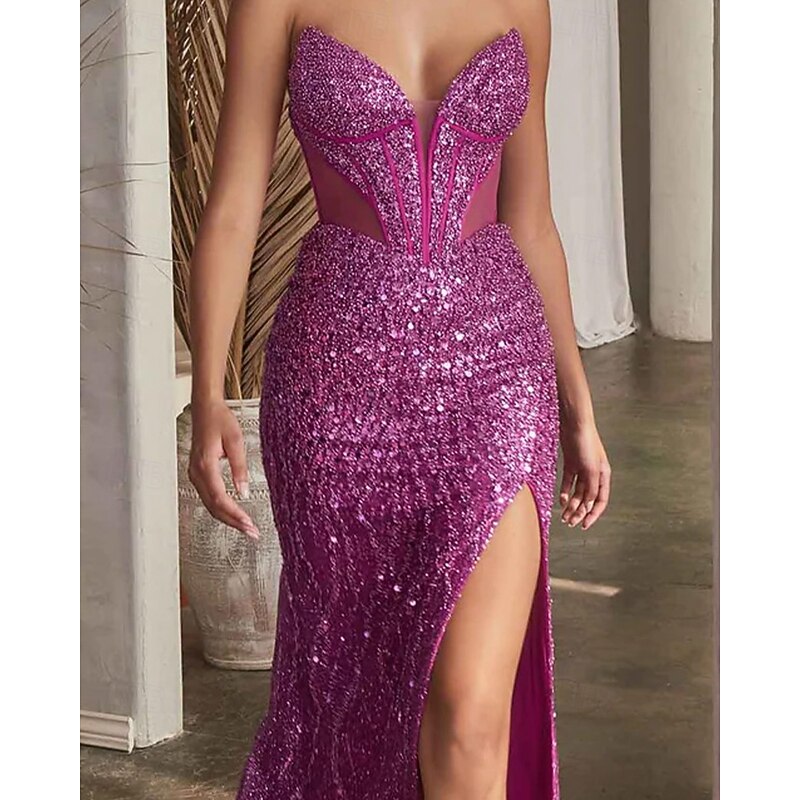 Drop Waist Dress Mermaid / Trumpet Prom Dresses Elegant Dress Formal Semi Formal Wedding Sweep / Brush Train Sleeveless Plunge Neckline with Glitter Sequin Slit2