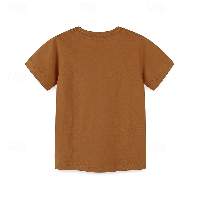 Kids Boys T shirt Tee Cartoon Short Sleeve Crewneck Children Top Outdoor Basic Summer Brown 4 years+2