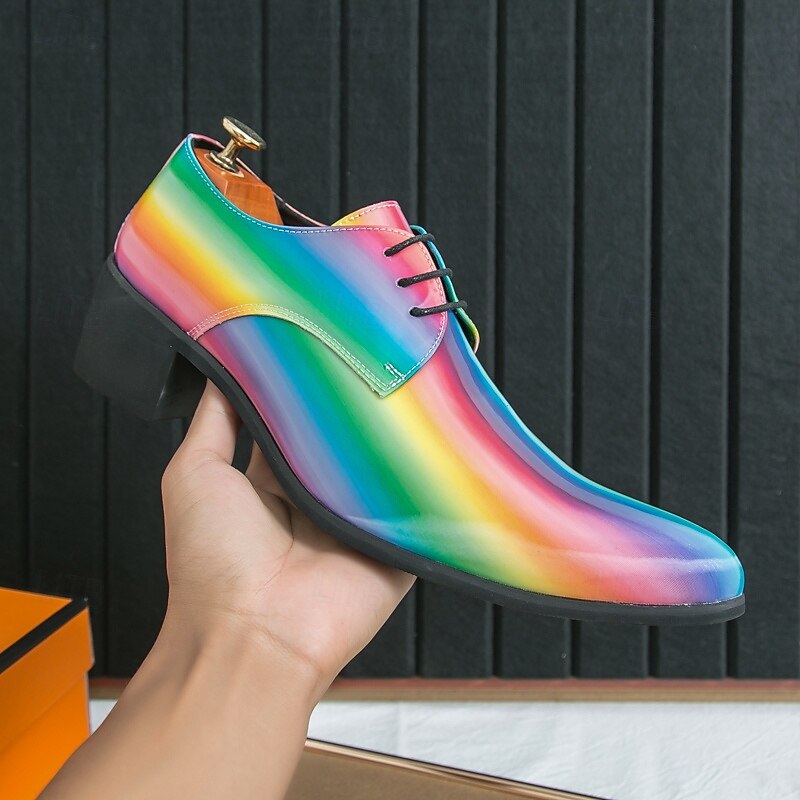 Men's Rainbow Lace-Up Oxford Shoes – Vibrant Metallic Design for Cocktail Parties and Evening Galas3
