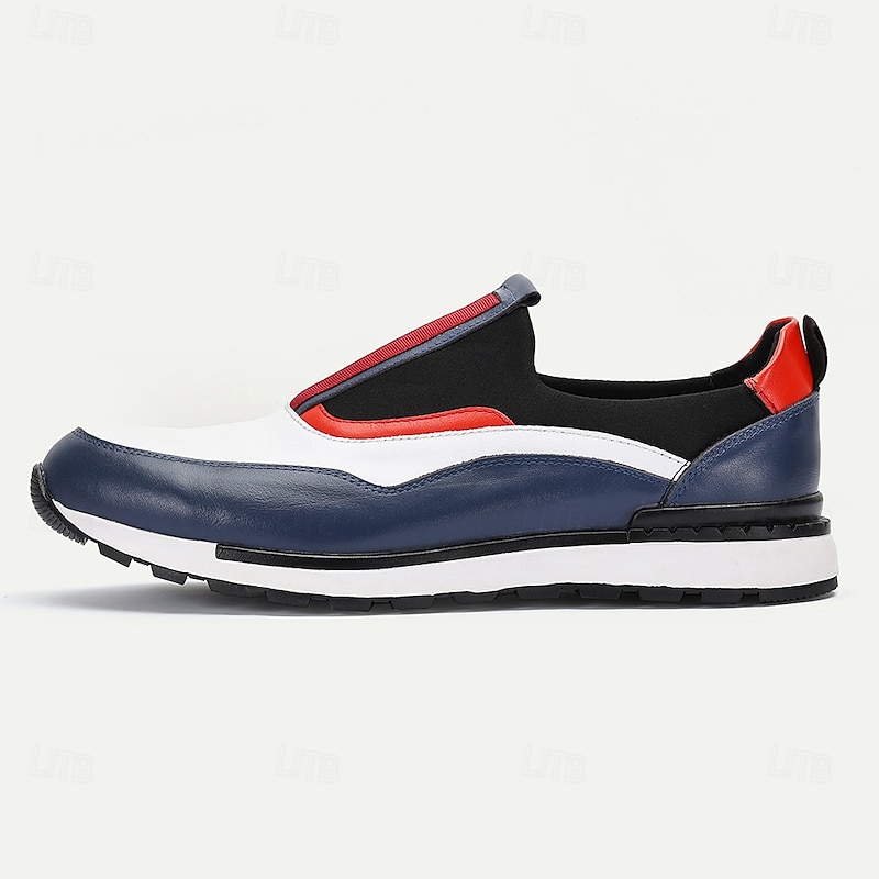 Men's White, Red and Navy Slip-on Leather Sneakers with Sporty Design - Modern, Casual, Ideal for Daily Wear and Active Lifestyle3