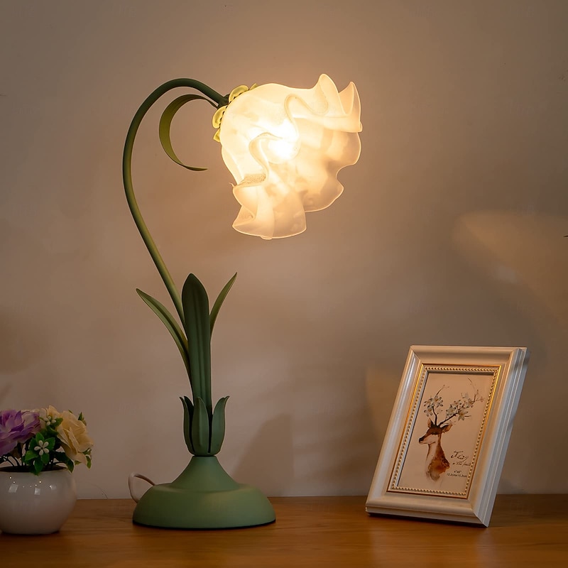 Flower Lantern Modern Lily Flower Blown Glass Table Lamp Bedside Night Light 4 Color Modes Dimmable Fairy Light for Bedroom Living Room E27 Lamp Base4