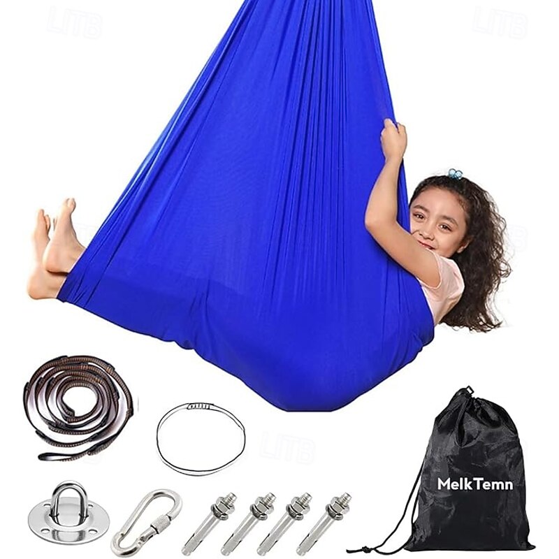 Indoor children's sensory swing with a 360  rotating pendant that can be relaxed and relaxed according to special needs. Indoor sensory swing with adjustable hammock for children