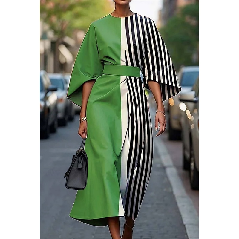 Women's Long Dress Maxi Dress Casual Dress Summer Dress Fashion Modern Daily Date Weekend Regular Fit Geometric 3/4 Length Sleeve Crew Neck Black Yellow Light Green Pink Summer2