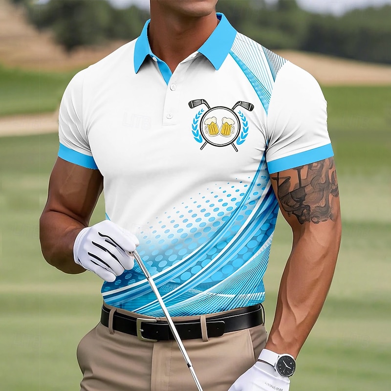 Men's Oktoberfest Beer Golf Sports Polo Shirts Short Sleeve Polo Shirts Collared Shirts Business Casual Outdoor Athleisure Daily Wear 3D Print Summer Yellow Blue