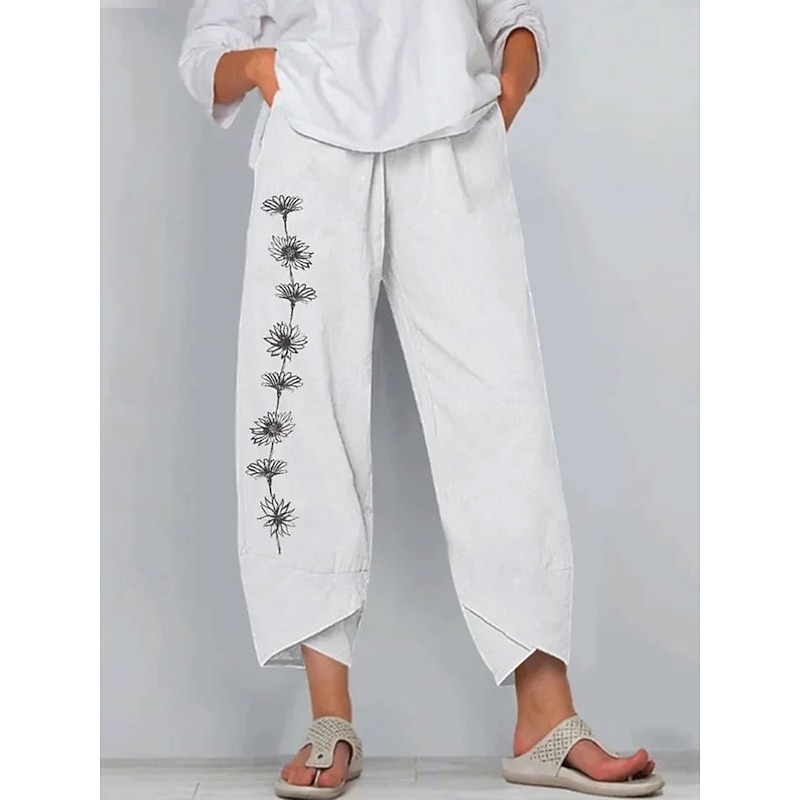 Women's Chinos Baggy Pants Beach Shorts Vacation Vintage Ethnic Style Ankle-Length High Waist Floral Graphic Drawstring Patchwork Wide Leg Thermal Warm Soft Breathable Micro-elastic Formal Vacation2