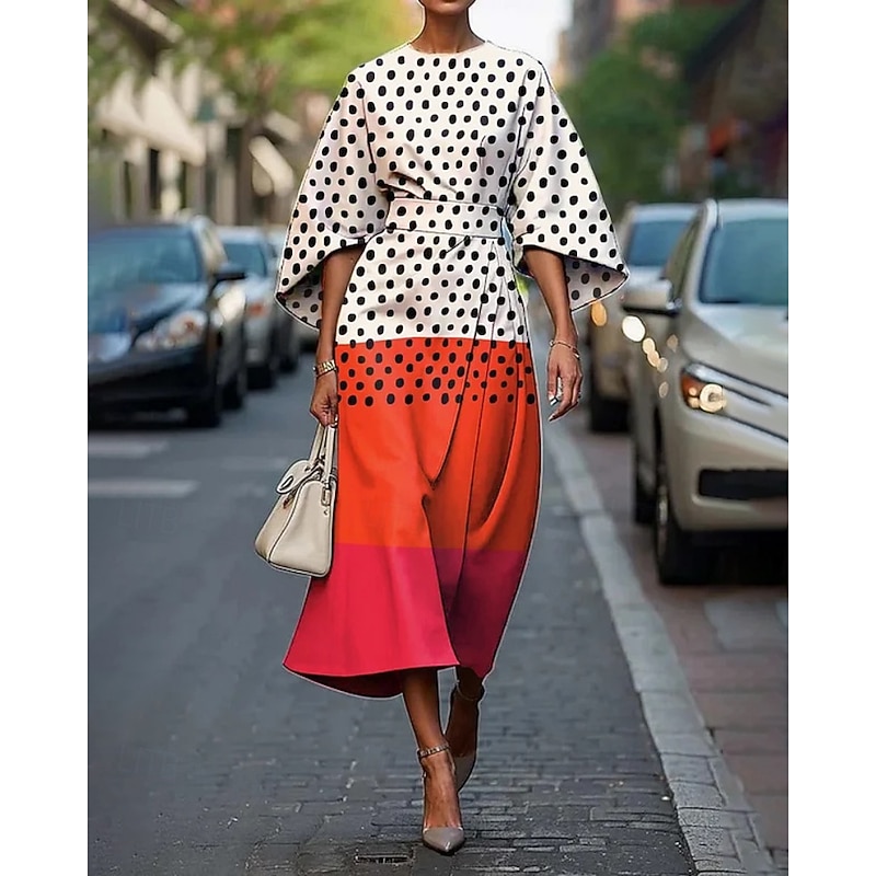 Women's Midi Dress Print Dress Elegant Fashion Outdoor Holiday Date Regular Fit Color Block Striped Half Sleeve Crew Neck Black White Summer3