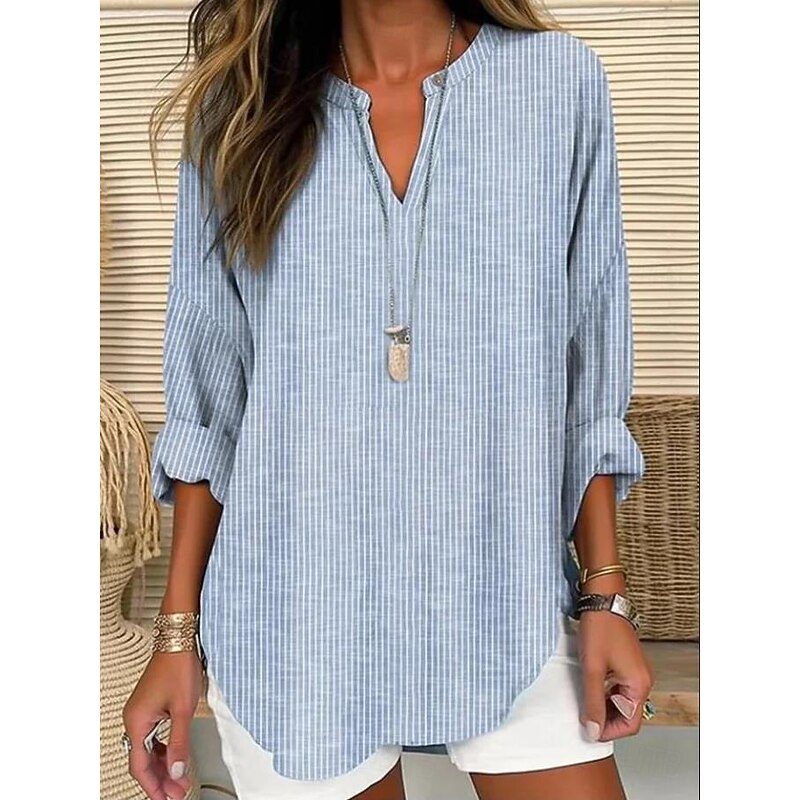 Women's Blouse Tunic V Neck Long Sleeve Boho Casual Tops Floral Graphic Vintage Tropical Regular Tops Daily Vacation Wear Print Blue Green Gray Light Blue