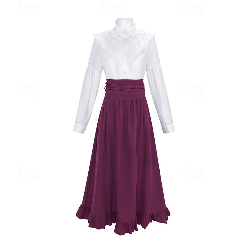 Victorian Renaissance Long Length Skirt Blouse / Shirt Cosplay Costume Normal Standing Collar Fancy Dress Women's Adults' Blouse Skirt4