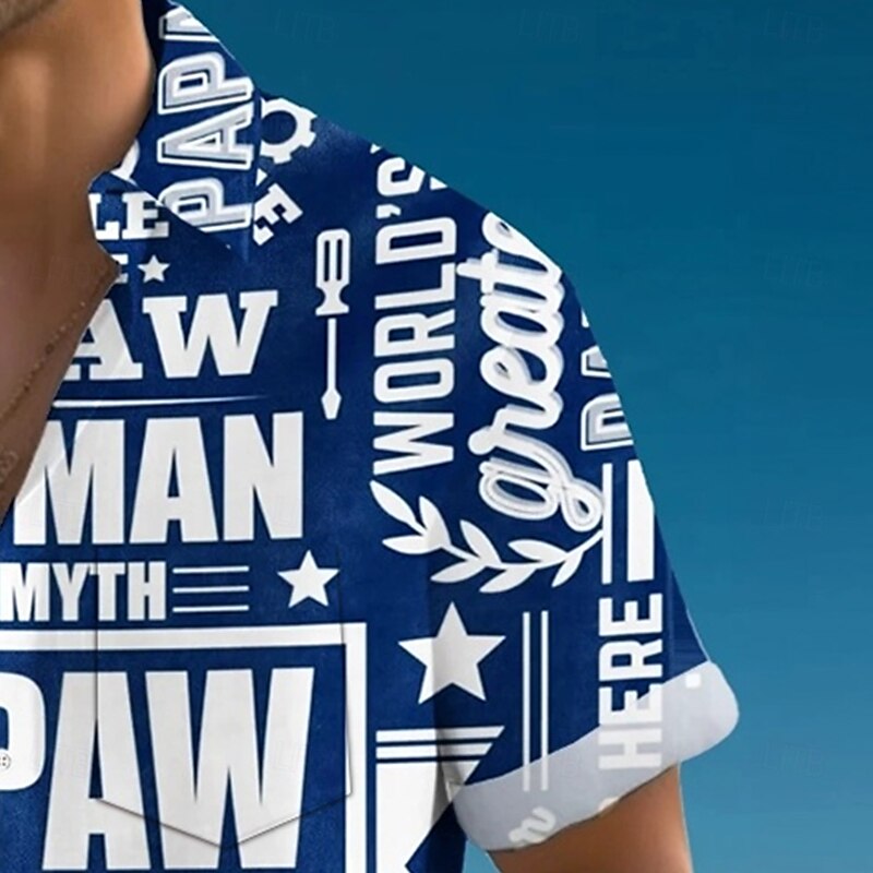 Men's Papa Dad Shirt Summer Shirt Button Up Shirt Short Sleeve Fashion Casual Holiday Dads Day Gifts Summer Spring Turndown 3D Print Collared Shirts Front One Pocket Blue2