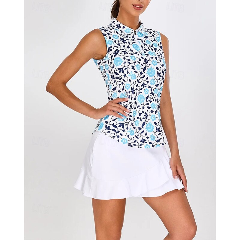 Women's Floral Tennis Shirt Sleeveless Print UPF50+ Quick Dry Tennis Golf Outdoor Exercise Zip Collar Tee Tshirt Top Pink Light Green Blue Tennis Clothing