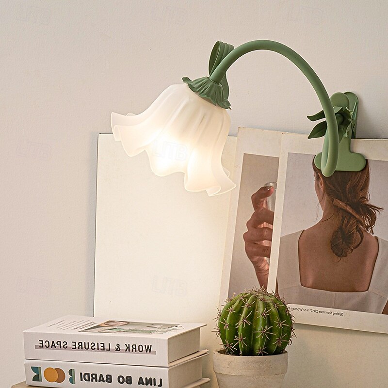 Flower Lantern Modern Lily Flower Blown Glass Table Lamp Bedside Night Light  USB Fairy Light for Bedroom Living Room E27 Lamp Base4