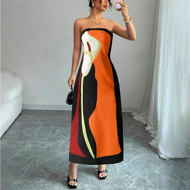 Women's Long Dress Maxi Dress Casual Dress Summer Dress Fashion Outdoor Party Holiday Regular Fit Color Block Sleeveless Cold Shoulder Blue Orange Green Summer2