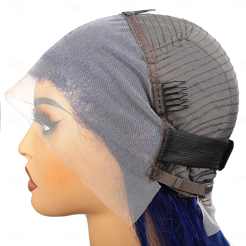 13x4 Blue Color Lace Front Human Hair Wig Straight Hair Transparent Front Lace Wig 150% Density4