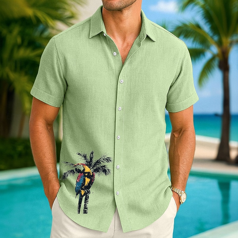 Men's Shirt Linen Shirt Summer Shirt Beach Wear Button Up Shirt Solid Color Vacation Curise White Pink Green Light Blue Short Sleeve Collar Summer Spring & Summer Clothing Apparel Color Block4