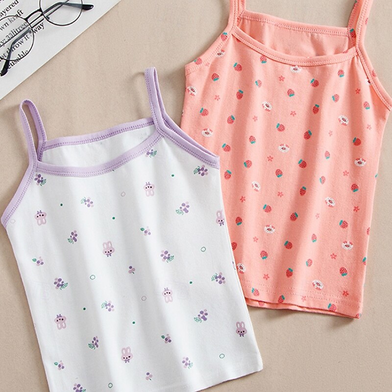 Kids Girls' Tank Cartoon Outdoor Sleeveless Streetwear 4-12 Years Summer White Pink Blue