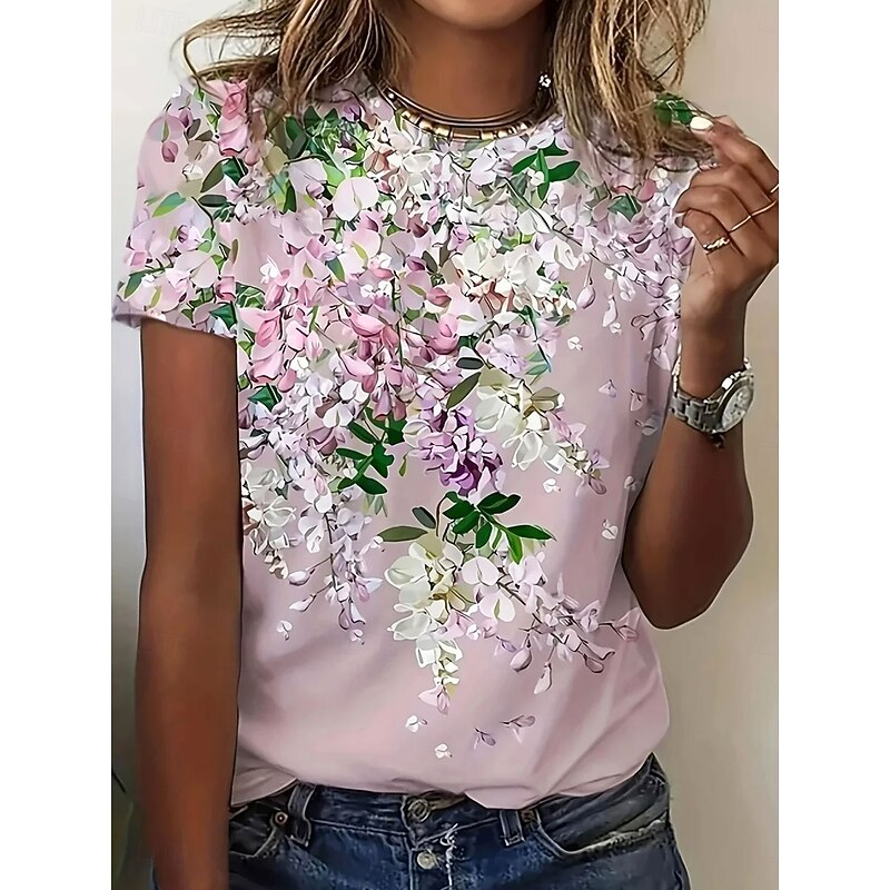 Women's T Shirt Floral Graphic Plants Vintage Stylish Classic Short Sleeve Crew Neck Regular Tops Daily Weekend Print Pink Summer