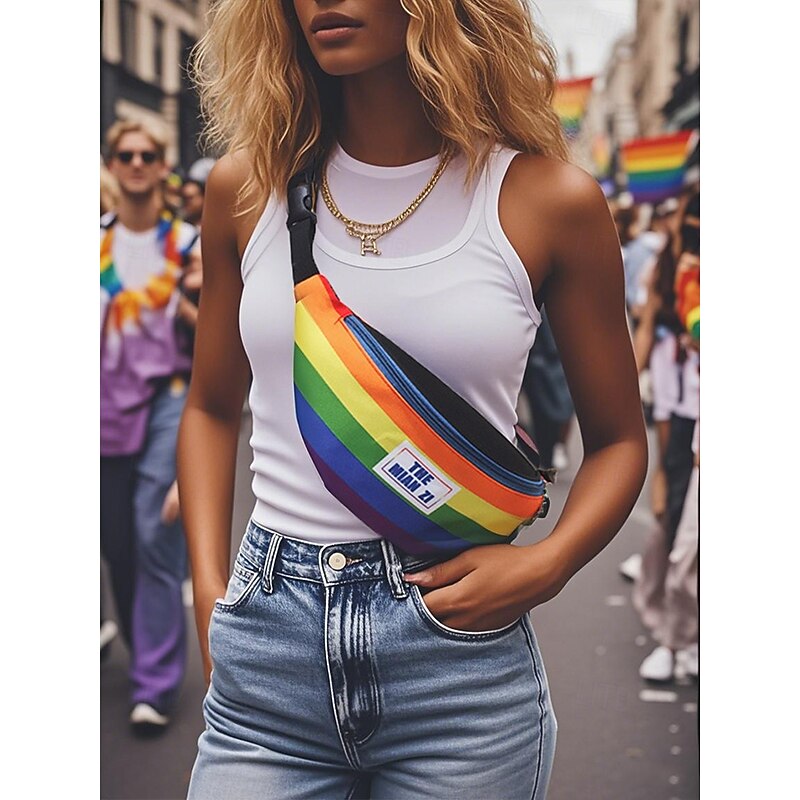 Women's Universal Rainbow Zipper Waist Bag - Colorful Pride Waist Bag with Adjustable Shoulder Strap for LGBT Festivals, Travel and Daily Use