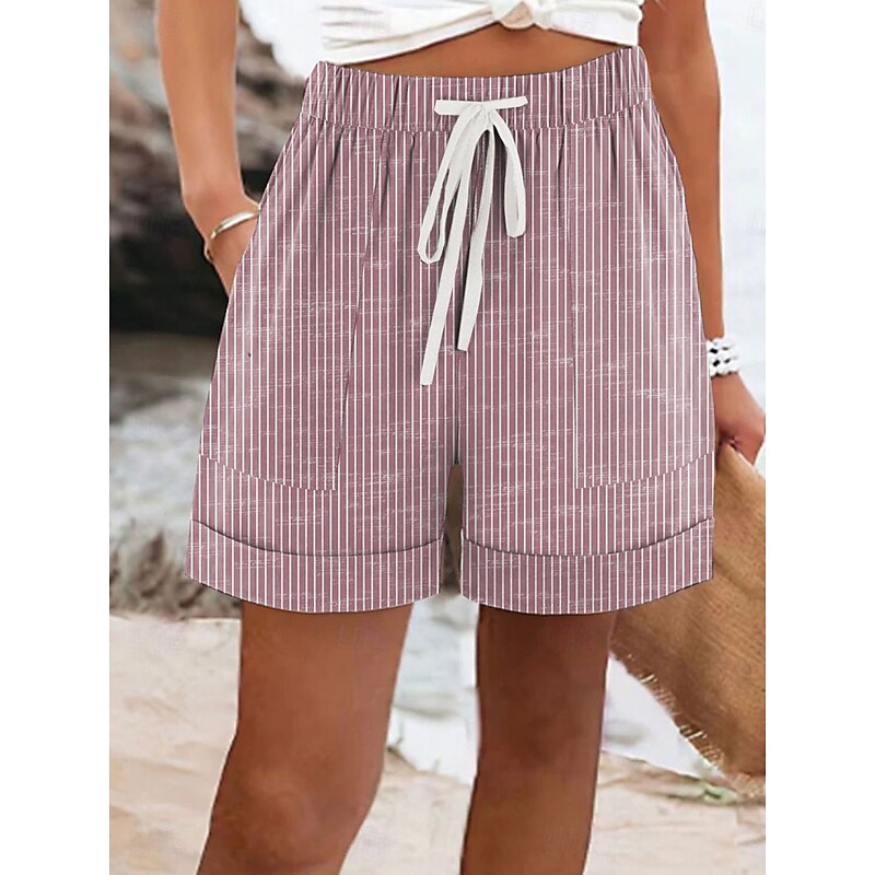 Women's Shorts Chinos Vacation Vintage Ethnic Style Short High Waist Graphic Striped Pink Blue Green Gray Summer Regular Fit4