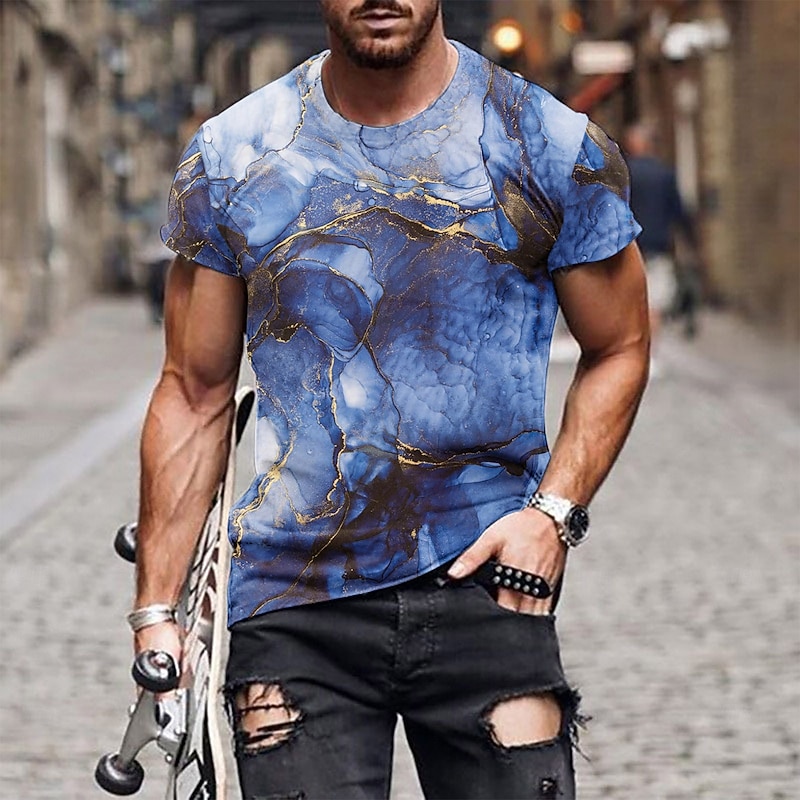 Men's Tee Short Sleeve Shirt Tee Top Short Sleeve Crewneck Spring &  Fall Pattern Fashion Designer Print Vacation Street Going out Wine Black Blue Top Tee for Men4