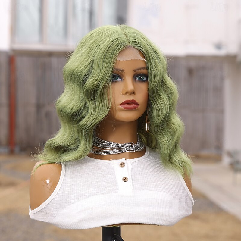 Synthetic Lace Wig Curly Style 14 inch Green Middle Part U Part Wig Women's Wig Black / Green3