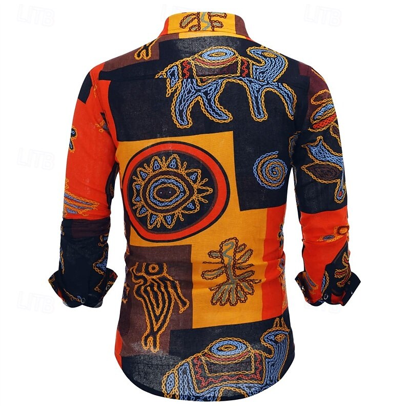 Retro Vintage Boho 1970s Shirt Hippie Tribal African Pattern Fancy Dress Men's Halloween Carnival Street Dance Retro Theme Party Festival Adults' Shirt3