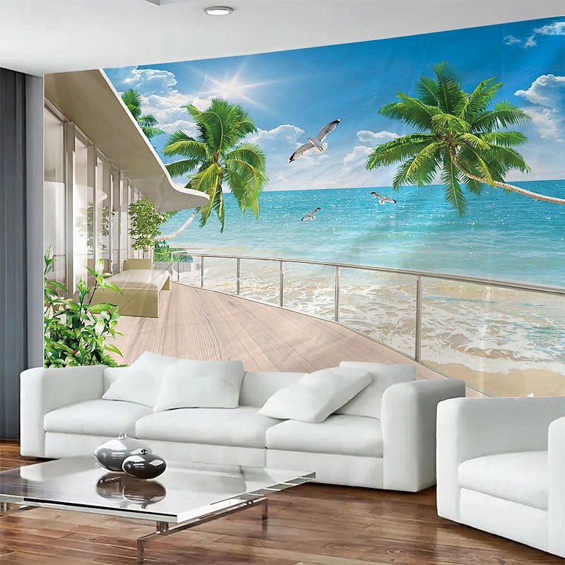 Outside The Window Balcony Sea View Hanging Tapestry Mural Art Large Tapestry Mural Decoration Photos Background Carpet Curtains Home Bedroom Living Room Decoration4