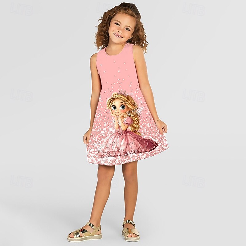 Girls' 3D Cartoon Dress Sleeveless Summer Spring Vacation Daily Holiday Princess Beautiful Sweet Kids 4-12 Years Casual Dress A Line Dress Knee-length Regular Fit