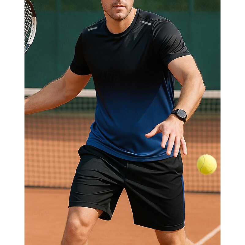 Men's Graphic Sports Set Shirts & Shorts Tennis Set Two-piece Suit Short Sleeves Sweat-Wicking Moisture Wicking Breathable Tennis Golf Pickleball Red Blue Green Tennis Clothing