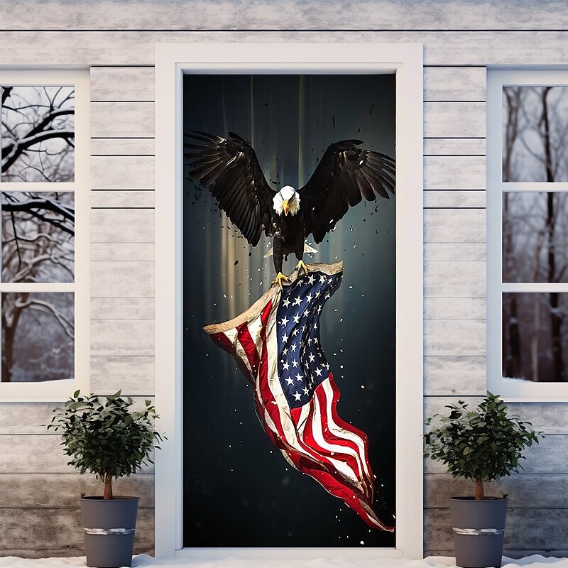 4th of July Door Decorations Door Covers Independence Day American Patriotic Egale Door Tapestry Door Curtain Decoration Backdrop Indoor/Outdoor Door Banner for Front Door Farmhouse4