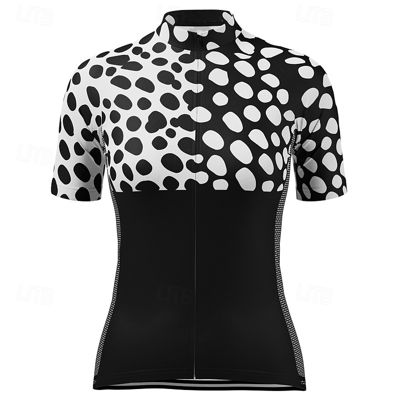 Women's Cycling Jersey Leopard Short Sleeve Bike Tee Tshirt Jersey Top with 3 Rear Pockets Mountain Bike MTB Road Bike Cycling Quick Dry Reflective Strips Moisture Wicking Breathable Sports Black