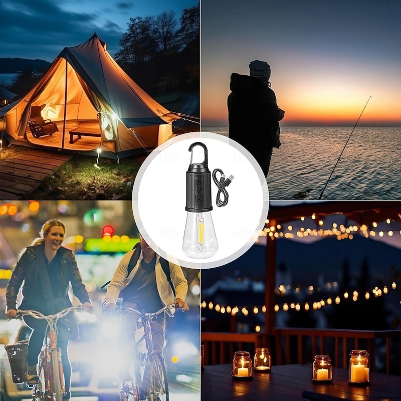 Outdoor Camping Hanging Type-C Charging Retro Bulb Light, Rechargeable Tungsten Light Camping Lights Bulbs for Tent3