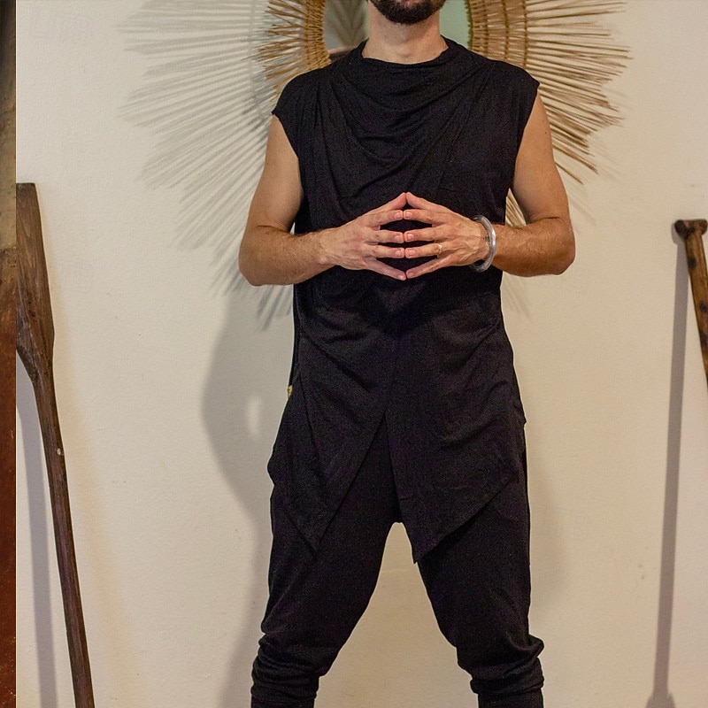 Men's T Shirt Tee Short Sleeve Shirt Tee Top Sleeveless Pile Neck Summer Plain Fashion Designer Basic Pleats Vacation Street Going out Black Top Tee for Men3