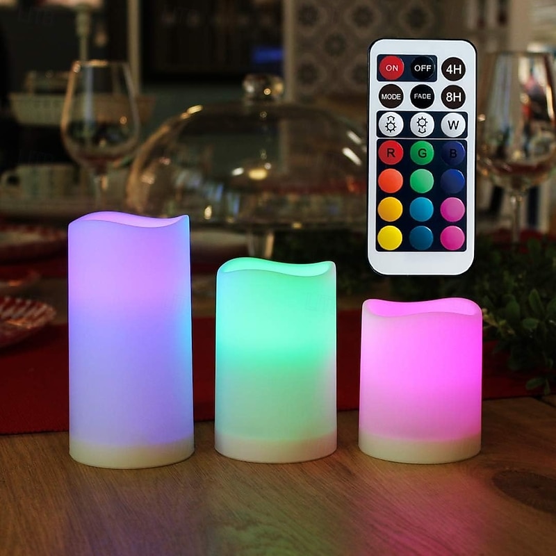 Set of 3 LED Candle lights Multi-Color Changing Real Wax Ivory Pillar Candles (4'' 5'' 6'') with 18-Key Remote and Timer Control Realistic Flameless Flicker Mode Battery Operated Mood Light Wedding Holiday Decor2