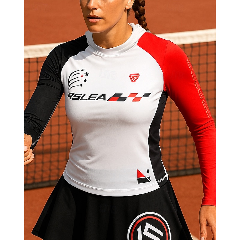 Women's Patchwork Tennis Top Long Sleeve Reflective Strip Sweat-Wicking Moisture Wicking Breathable Tennis Golf Pickleball Hooded White Red Tennis Clothing3