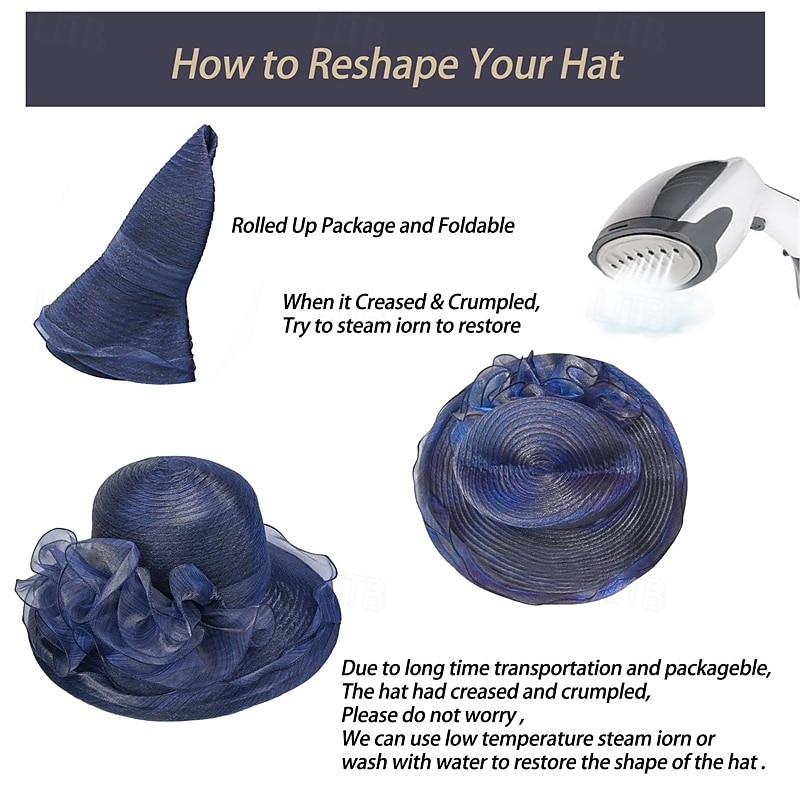 Organza Kentucky Fascinator Hat for Women - Derby Cocktail Tea Party Sun Hat Wedding Bridal Flower Church Hat Packable2