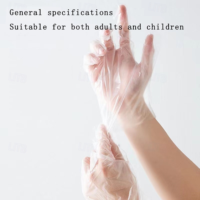 100PCS Thick Disposable Gloves, Transparent Waterproof PE Gloves for Food Handling, Kitchen Cleaning, Catering, Household Use2