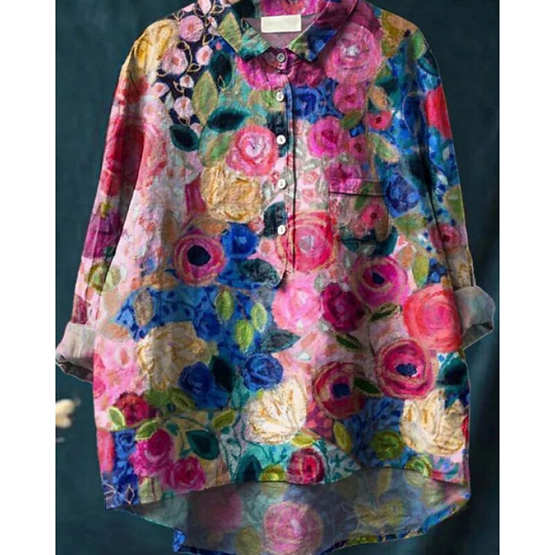 Women's Shirt Boho Shirt Blouse Flower Modern Boho Long Sleeve Shirt Collar Regular Tops Daily Holiday Going out Buttons Print Grass Green Light Green Navy Blue Purple Fuchsia Summer3