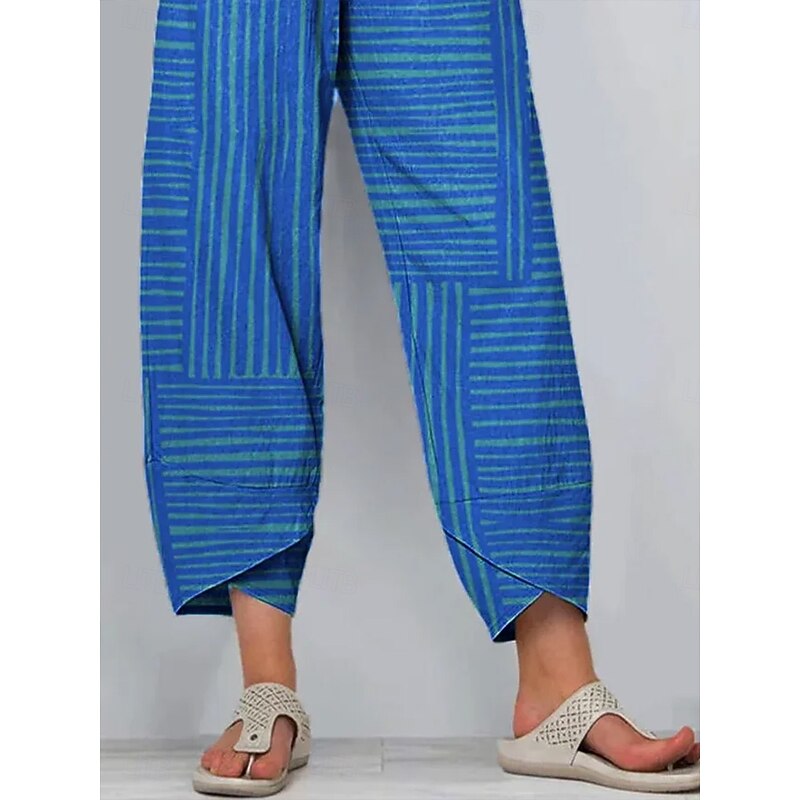 Women's Chinos Baggy Pants Beach Shorts Vacation Vintage Ethnic Style Ankle-Length High Waist Graphic Striped Geometry Drawstring Patchwork Wide Leg Soft Breathable Micro-elastic Vacation Street3