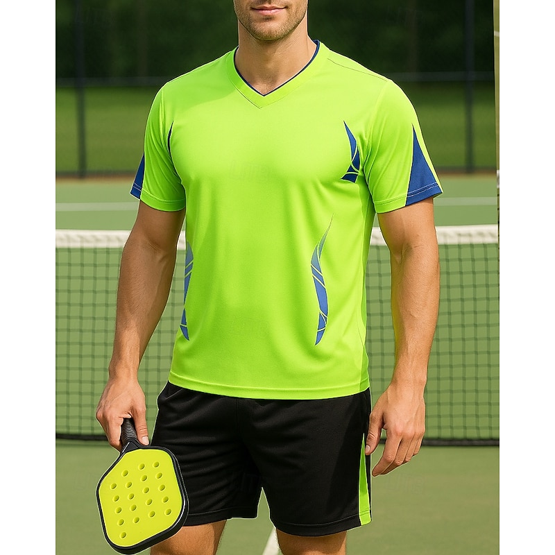 Men's Geometric Sports Set Tennis Set Two-piece Suit Short Sleeves Printing Sweat-Wicking Moisture Wicking Breathable Tennis Golf Pickleball V Neck Blue Green Tennis Clothing3