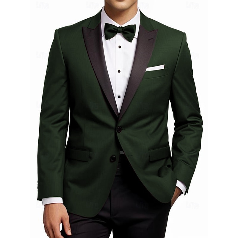 Men's Wedding Party Party Suits Peaked Lapel Grape Dark Green Formal Solid Colored Standard Fit 2 Piece Single Breasted Two-buttons2