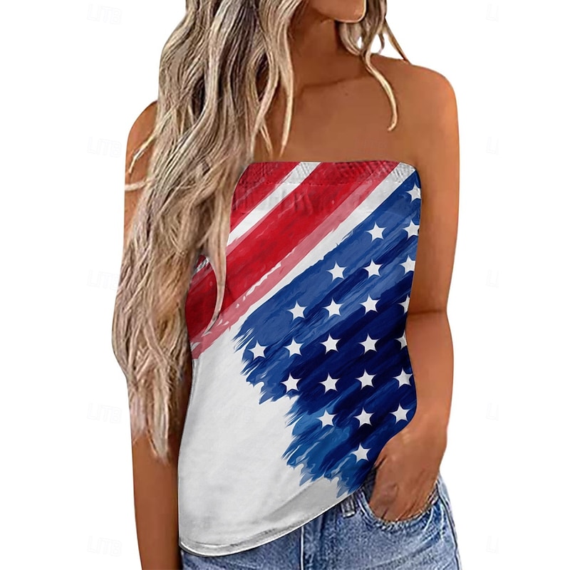 Women's Camisole Tank Top Flag Daily Sexy Casual Sleeveless Strapless Regular Tops Daily Backless Print Wine Red Navy Blue Blue Summer