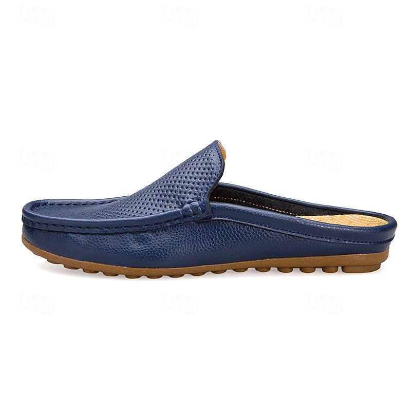 Men's Blue Faux Leather Mule Loafers – Slip-On Driving Shoes with Perforated Upper for Casual Outings, Travel, and Summer Wear3