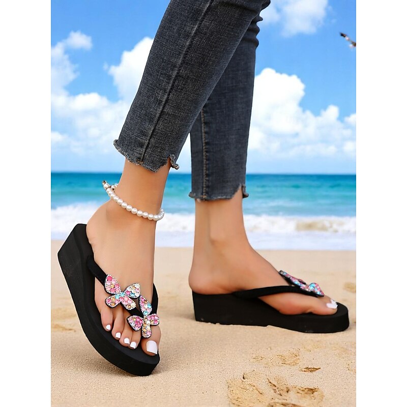 Women's Glitter Butterfly Platform Flip-Flops – Colorful Beach Sandals for Summer, Vacation & Poolside Fun4