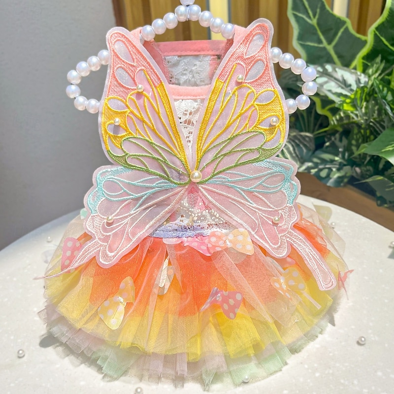 Rainbow Butterfly Dog Dresses for Small Dog Girl Puppy Lace Tutu Princess Dress Cat Outfit Pet Butterfly Costume for Kitten Chihuahua Yorkie Pomeranian3