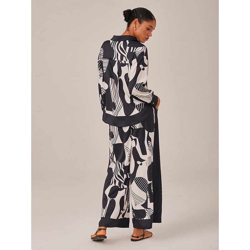 Women's Female Button Down Shirt Casual Shirt Abstract Abstract Art Casual Bishop Sleeve Black Buttons Long Sleeve Elegant Bohemia Vacation Shirt Collar Summer2